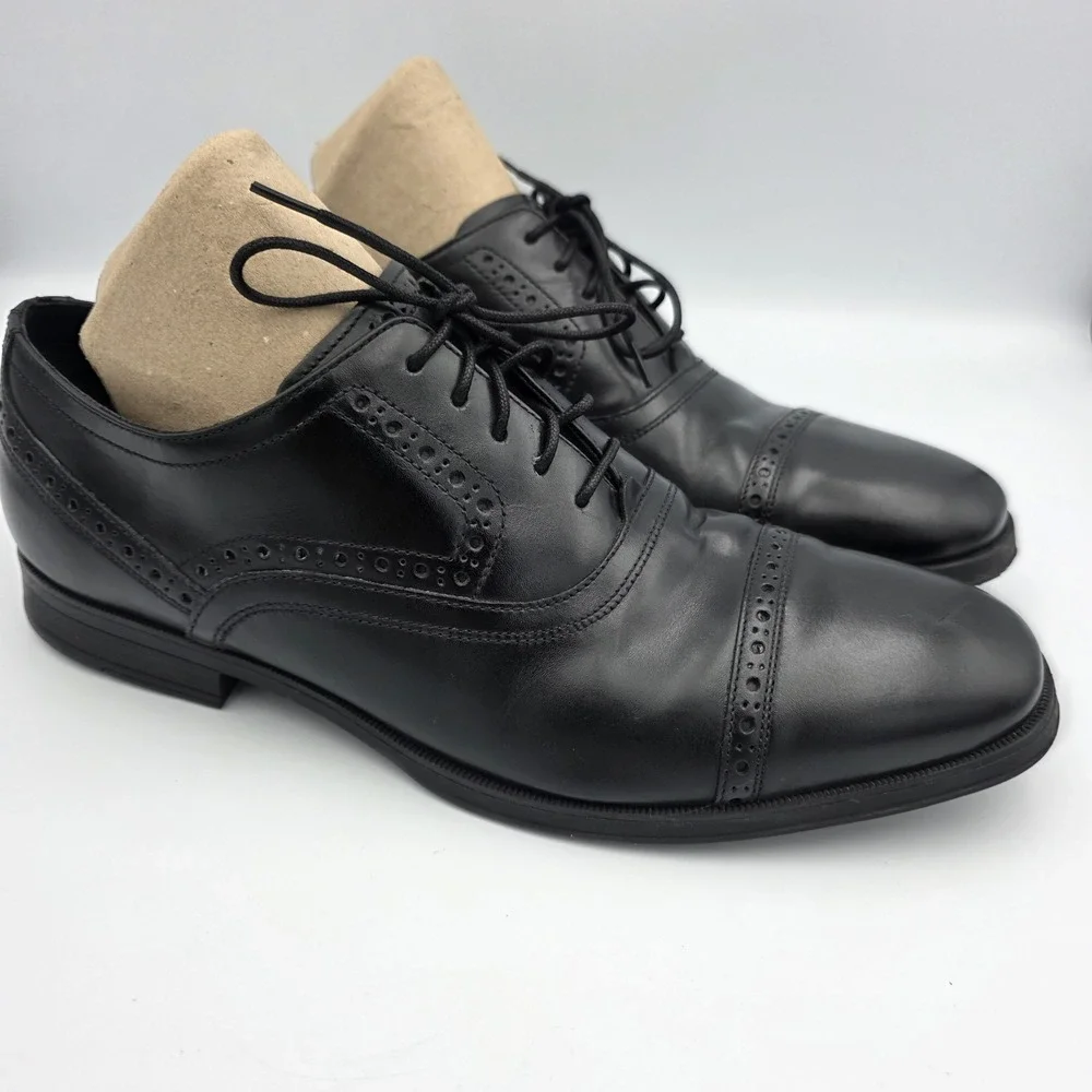Cole Haan C20225 Shoes Men 8.5 M Black Leather Signature Grand OS Captoe LaceUp
